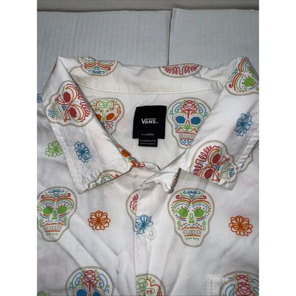 Vans Shirt Mens Large White Multicolor Skulls Dia De Los Muertos Cotton Skater - Picture 2 of 13